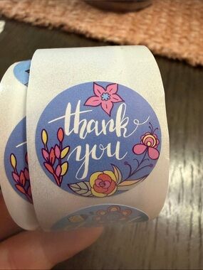 Thank You Floral Sticker Roll - Blue and Pink